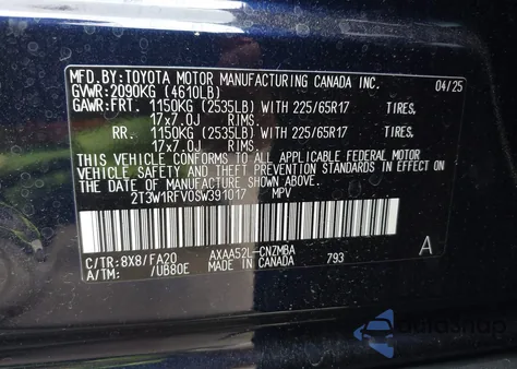 2025 Toyota Rav4 Xle from USA, damaged, VIN 2T3W1RFV0SW391017